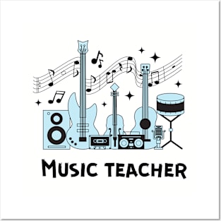 Music Teacher with Musical Instruments Posters and Art